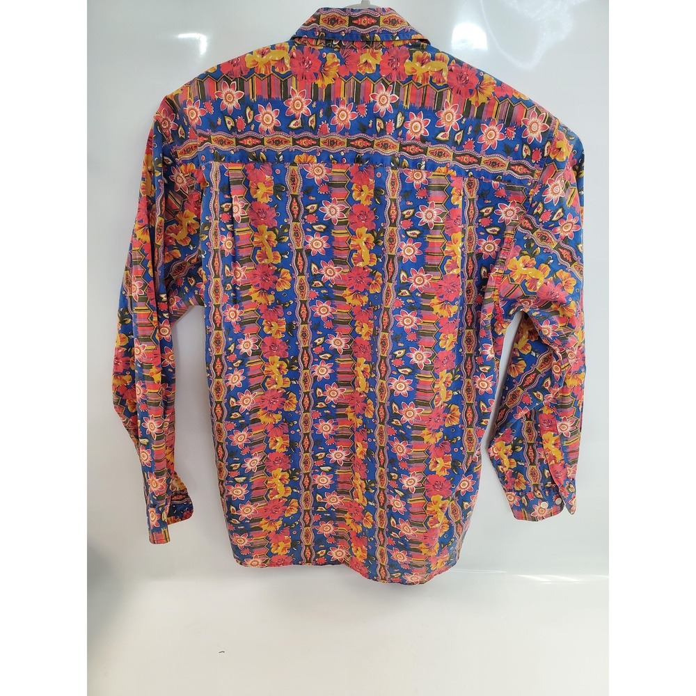 Vintage Tom Tailor Shirt Mens Large Blue Pink Yellow Floral Button Up 90s India - Picture 4 of 7